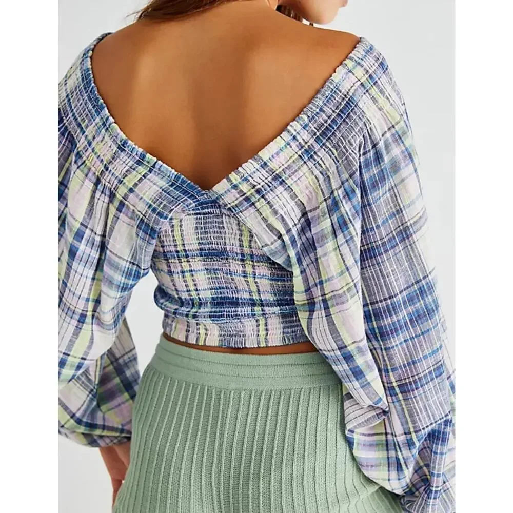 Free People Marlena Plaid Top